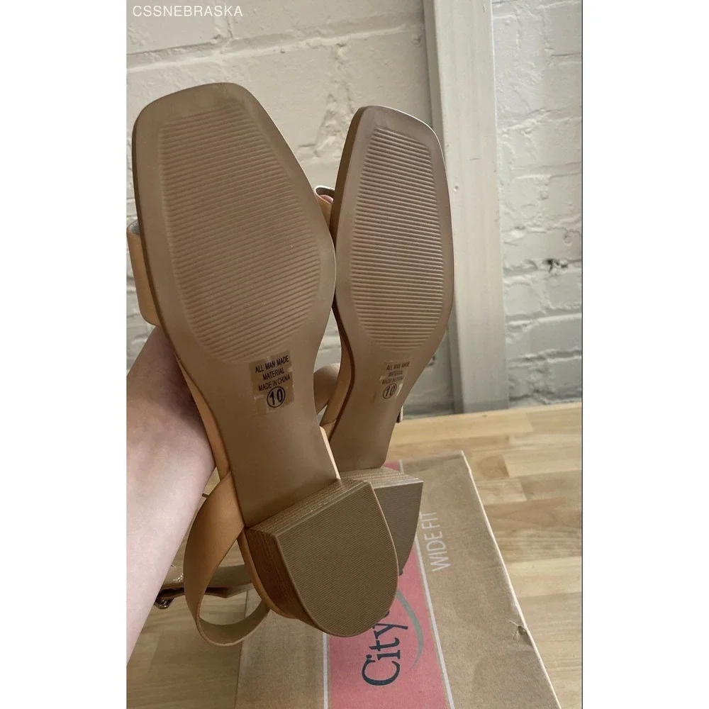 City Classified Beige‎ womens lock heel sandals - Size 10